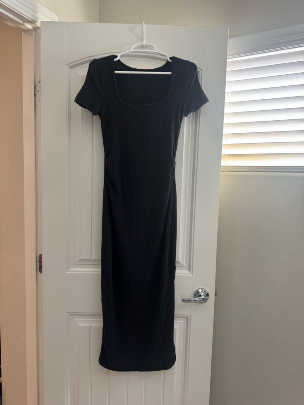 Brand New Classic Black Ribbed Scoop-Neck MATERNITY Midi Dress